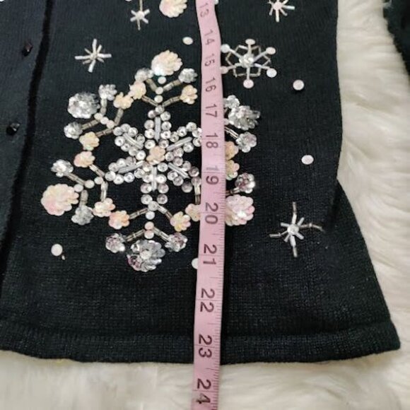 Tiara International Black Tight Knit Christmas Cardigan Small - Picture 6 of 12